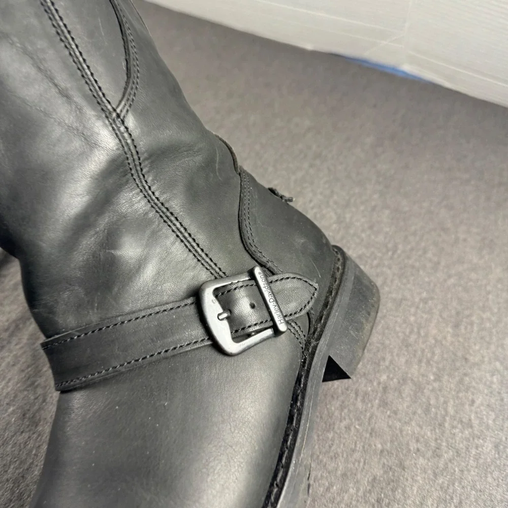Harley Davidson Mens Black Leather Motorcycle Boots Engineer Side Zip 93007 10